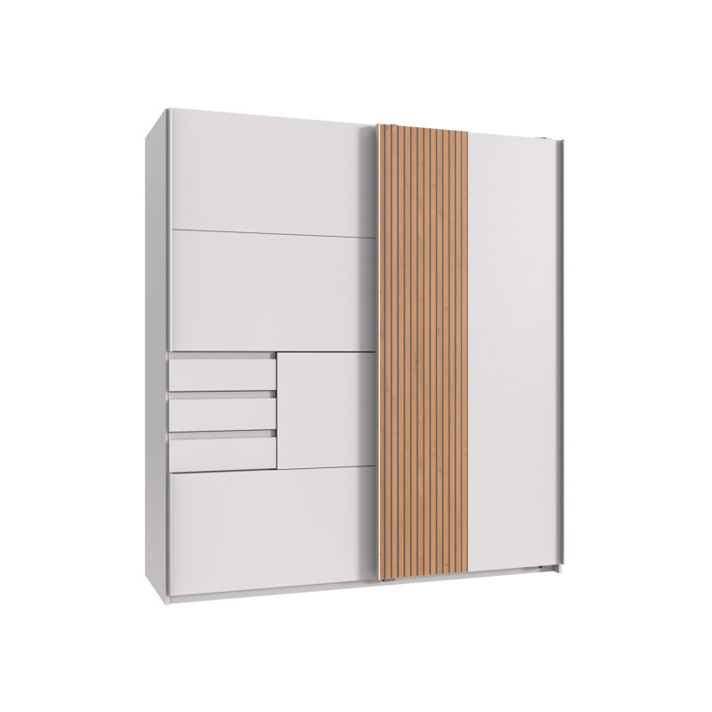 Nadije 2 Door Manufactured Wood Wardrobe, White/Acoustic Slats-NB ARTISAN