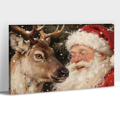  Art mural de Noël sur toile, photos de père Noël et de renne, impressions sur toile d'hiver, décoration murale des Fêtes, peinture sur toile festive pour le salon, le bureau, la chambre à coucher, 20 po x 30 po