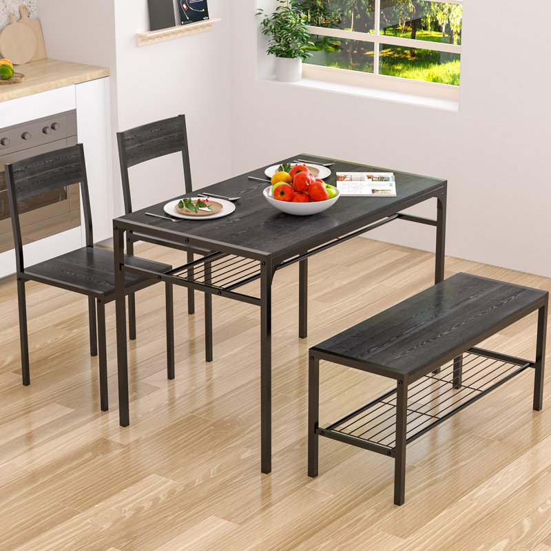 43.3" Dining Table Set For 4, 4 Piece Kitchen Table Set With Bench And Chairs For Small Space, Apartment, Living-Room, Restaurant