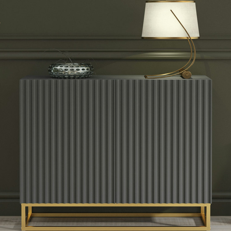 Modern Sideboard with Fluted Fronts & Gold Legs – 100cm Storage Cabinet, Grey