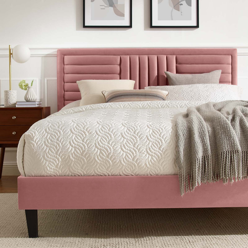 Modway Sofia Channel Tufted Performance Velvet Platform Bed, Queen, Dusty Rose