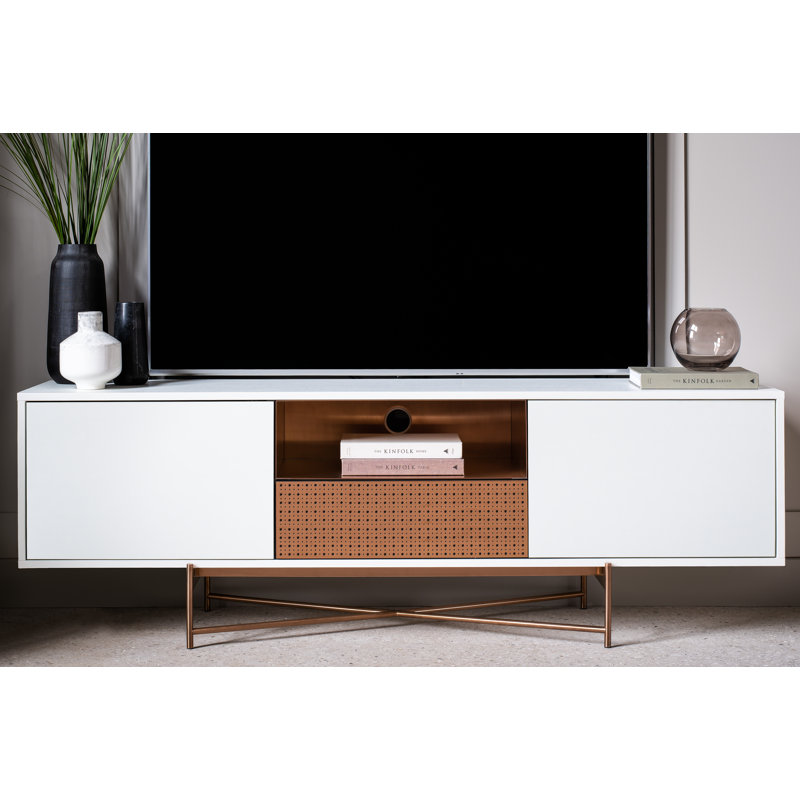 Anajia Unfinished TV Stand for TVs up to 78", White/Bronze