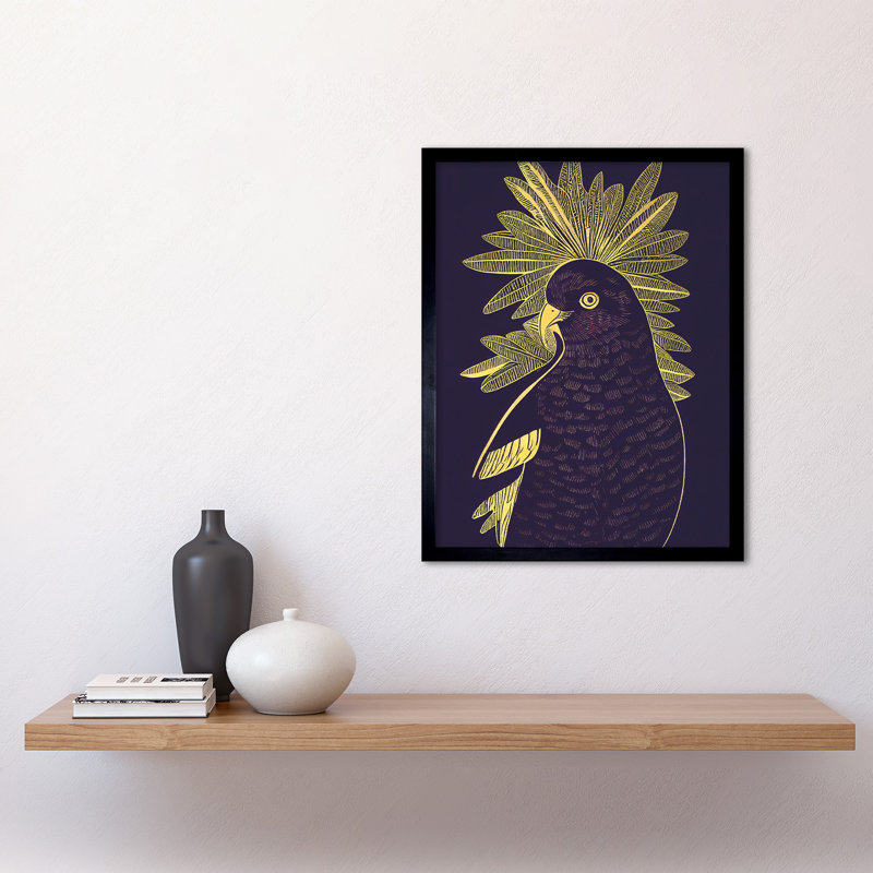 Stylish Dark Deep Purple Yellow Gold Parrot - Single Picture Frame Print