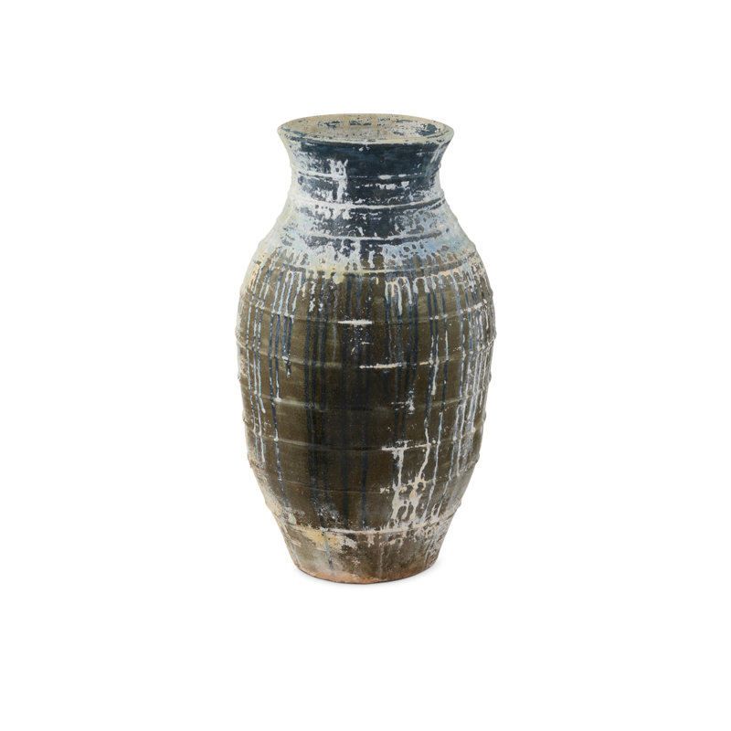 Ragusa - Large Urn Planter - Antique White, Blue Drip