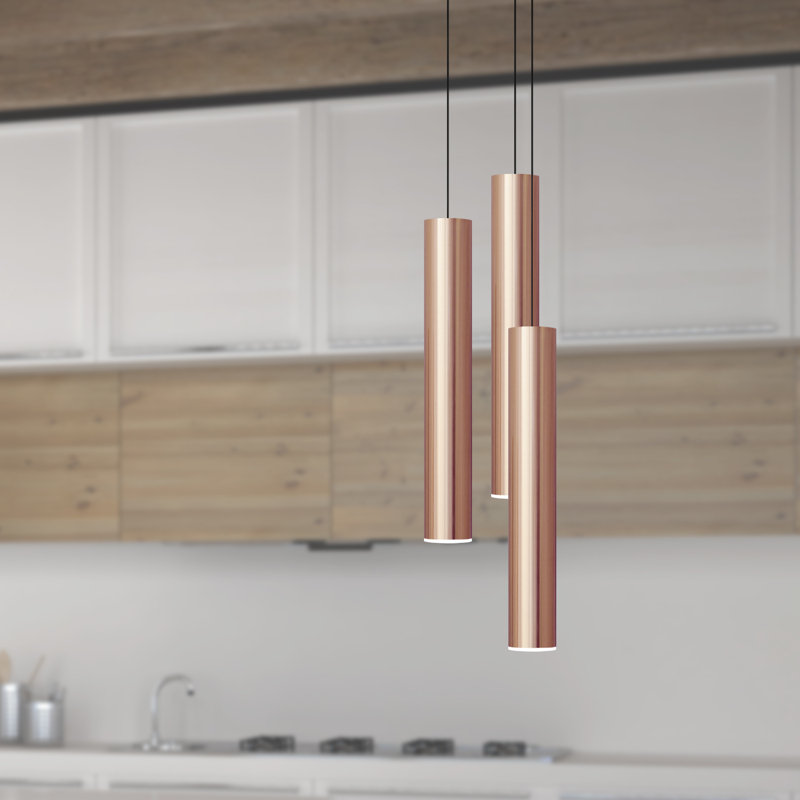 Luminaire suspendu à cylindre en grappe 3 lumières Chambery, Cuivre