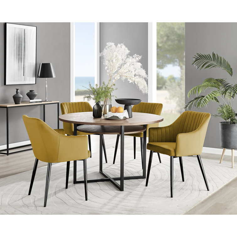 Aashif Round Dining Table Set with Shelf & 4 Luxury Modern Velvet Dining Chairs