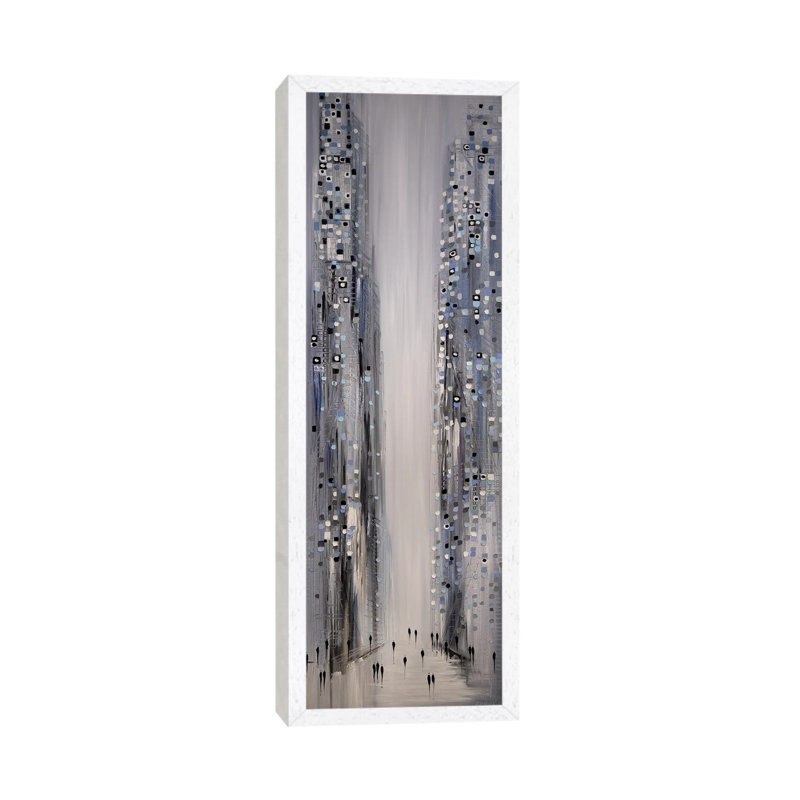 City In Lights by Ekaterina Ermilkina - Panoramic Painting on Canvas, 30.48 cm H x 91.44 cm W, White Framed