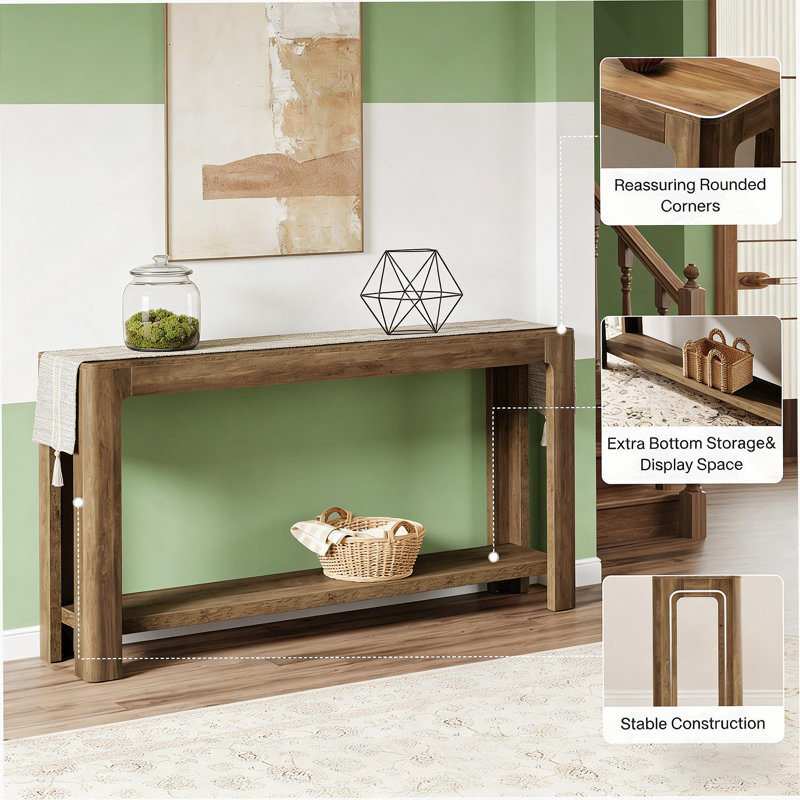 Table d'entrée compacte avec affichage à deux niveaux, console de style naturel pour une esthétique minimaliste et une utilisation adaptable