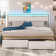 Omartin 45.4'' Bed Frame Twin Size with Armrests Headboard & RGB Light, Upholstered Twin Size Bed Platform with Drawers