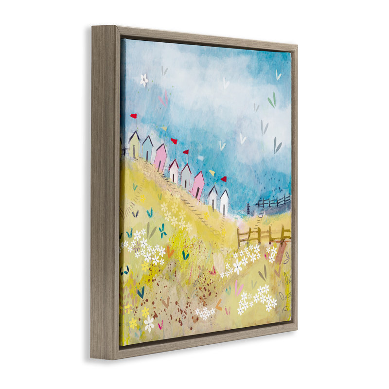 Cadre flottant Beach Huts on Hillside, design par Clare Tupper, H 25 po x l 25 po, Cadre flottant orme Montalcino