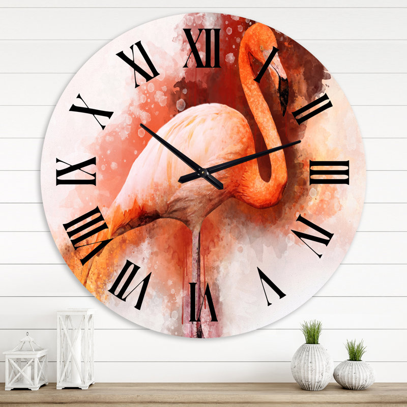 Portrait de flamant rose II - Horloge murale de ferme, Surdimensionné