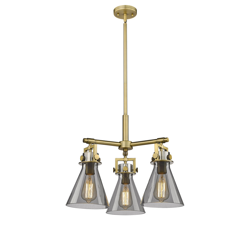 Luminaire suspendu sur tige 3 lumières Slatington, Laiton brossé, Plaqué couleur fumée