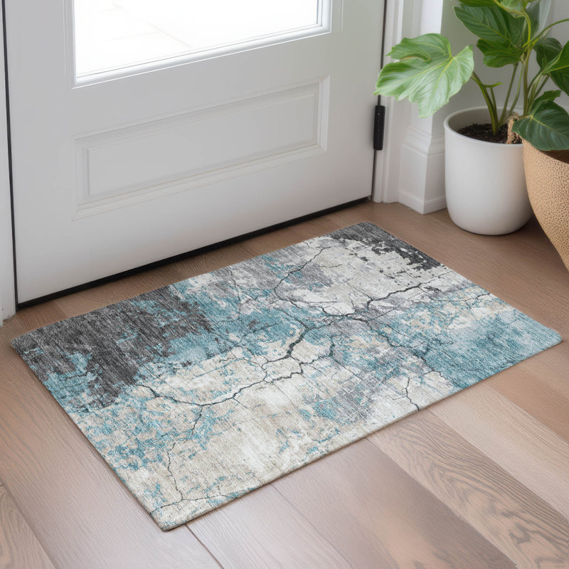 Tapis abstrait lavable à la machine intérieur / extérieur ACN2431 Chantille, Cuivre, 1 pi 8 po x 2 pi 6 po