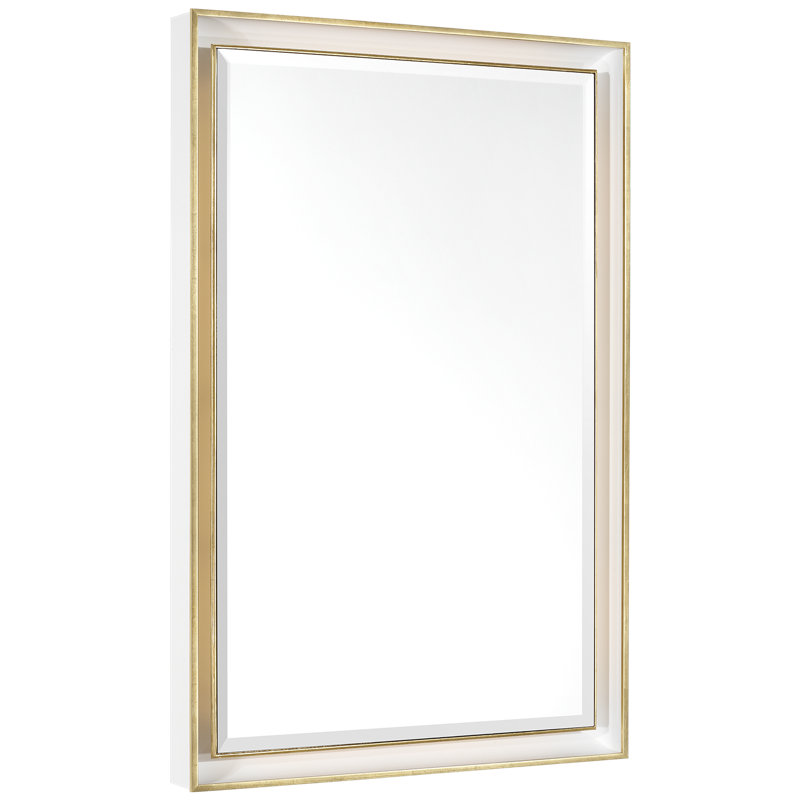 Thomas O'Brien Rectangle Lighted Framed Wall Mirror, Matte White/Gold