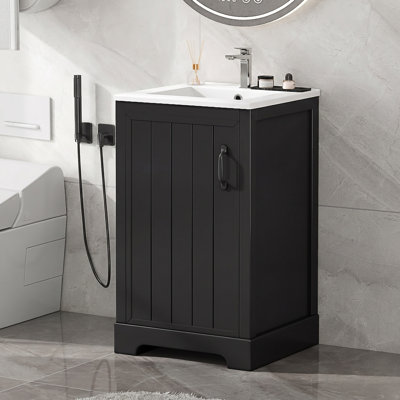 20" Narrow Freestanding Single Bathroom Storage with Sink, Soft-Close Storage, Adjustable Shelves