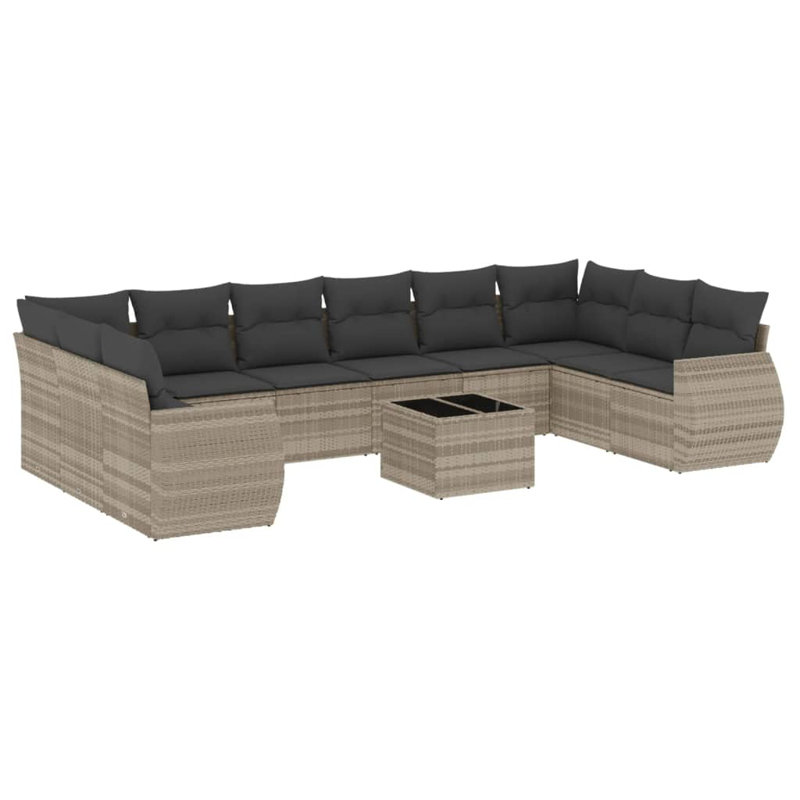  Garden Sofa Set Light Grey Poly Rattan Large Modular