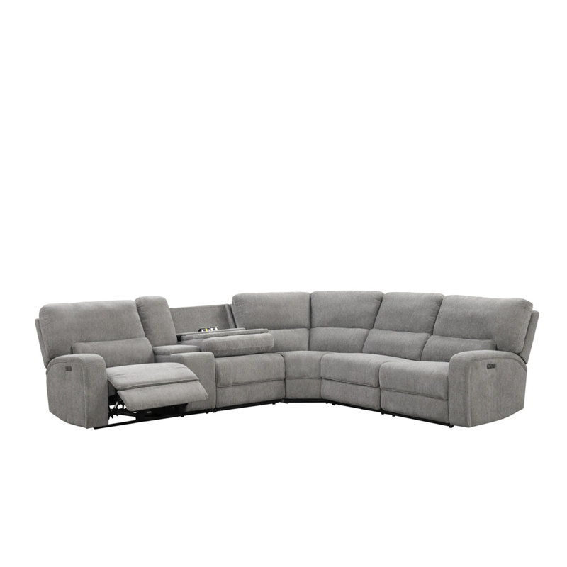 Canapé modulaire inclinable électrique en tissu de chenille de 114 po de large Swanton Anthony
