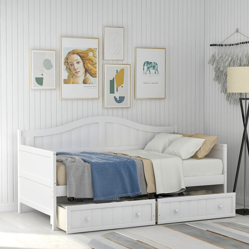 Riebe Wooden Daybed With 2 Drawers, White