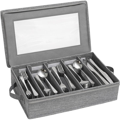Dining set storage box, a dining set organizer with a zipper cover, a 5-compartment dining set box, with adjustable dividers and handles, suitable for spoons, forks and knives, 1 piece