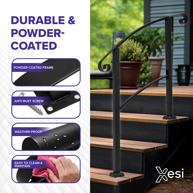 Bme 3-4 Step Curved Handrails For Outside Steps, Porch Railing, With Installation Kit, 3.4 ft. H x 3.4 ft. W