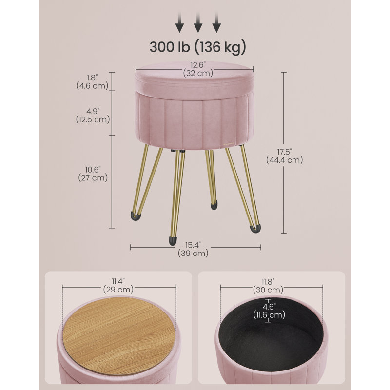 Alliber 32cm Wide Round Solid Colour Footstool Ottoman with Storage, Pink