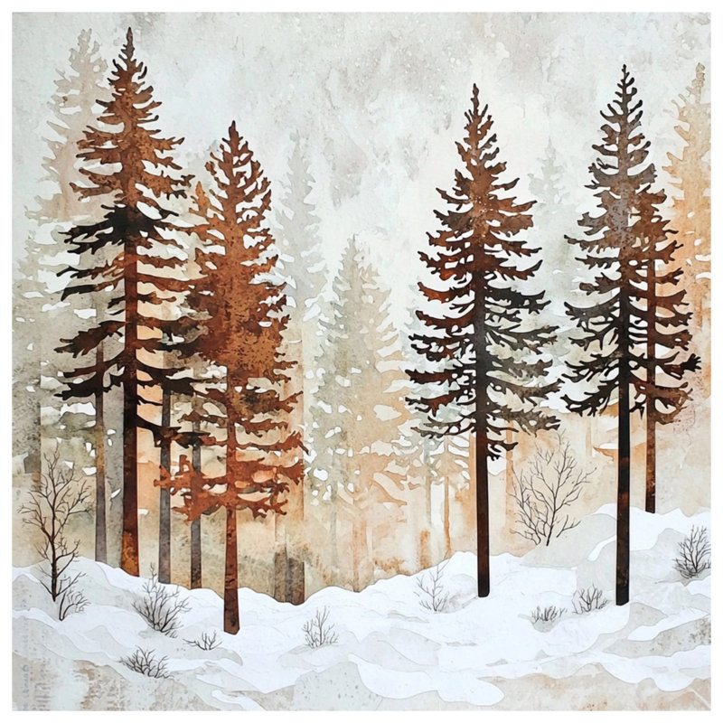 Snowy Pine Forest Scene Duvet Covers, Queen
