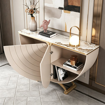 Console moderne en pierre frittée demi-ronde