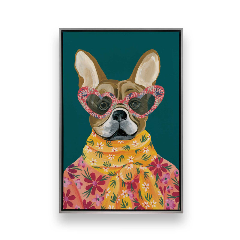 «Fabulous Frenchie» par Yvette St. Amant, reproduction d'art, Argent argent, Cadre flottant, H 16 po x l 12 po