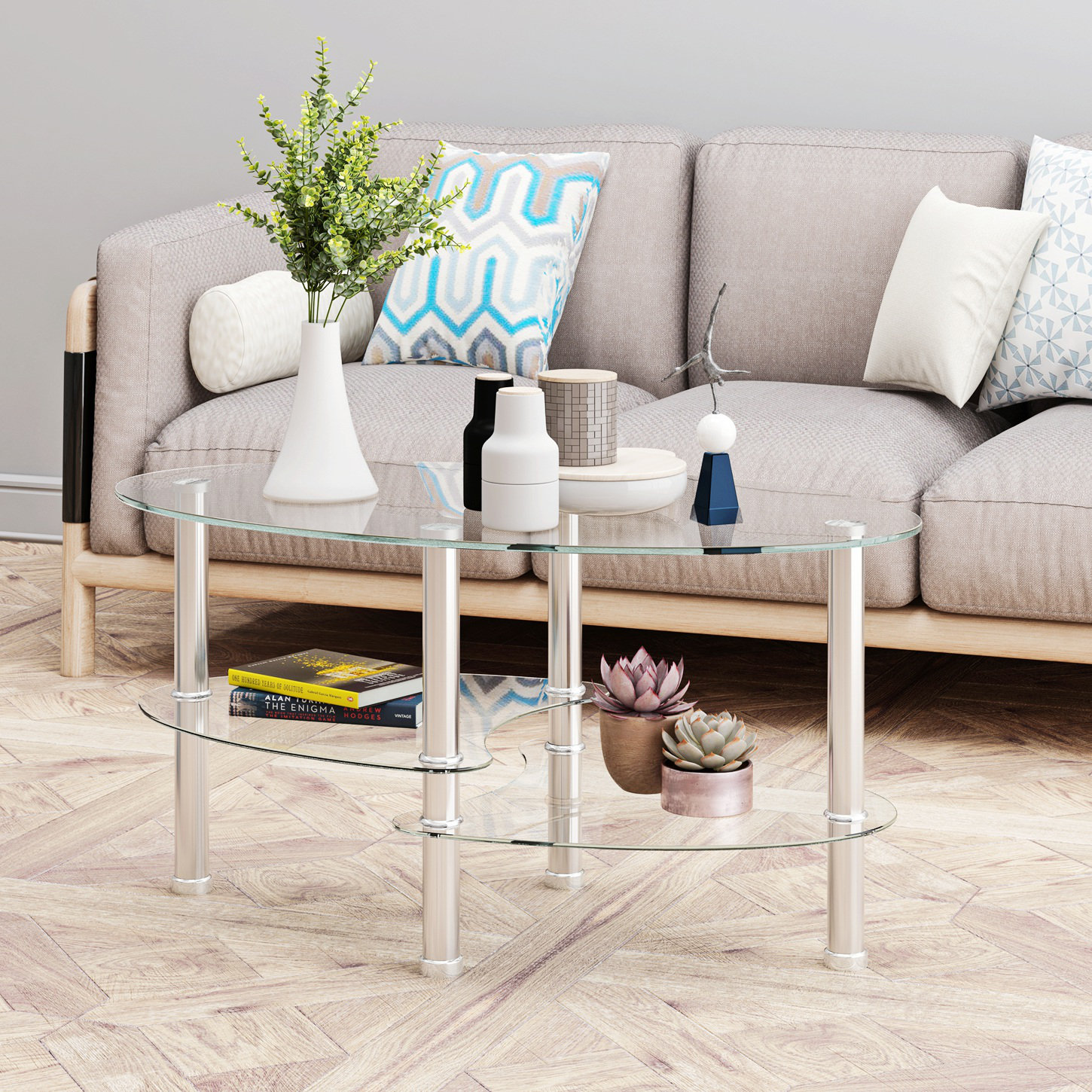 Wrought Studio Naydine Glass Top Single Coffee Table, Living Room Table ...