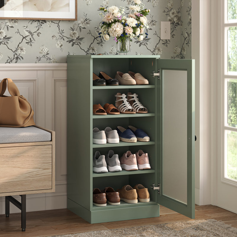 Armoire de rangement 100% en bois massif avec porte étroite en verre dépoli avec tablettes réglables, rangement empilable peu encombrant, l 16,5 po x H 35,75 po