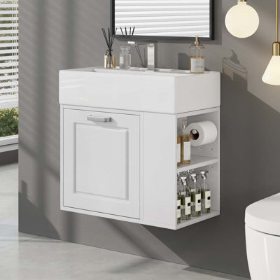 Bathroom Vanity with Sink, Wall Mounted Floating Cabinet, One big Drawer, Adjustable Shelf