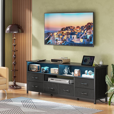 55-inch Tv Stand With Led Lighting, Charging Station & 6-drawer Storage – Modern Multi-functional Media Console For Living Room & Bedroom