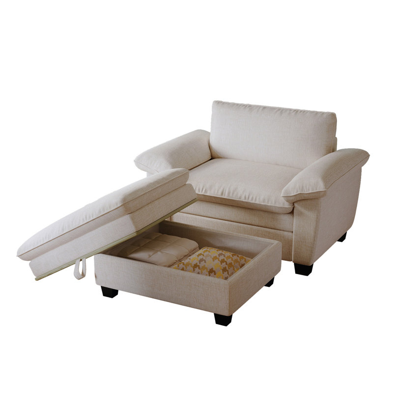 Chaise longue 51 po en chenille beige avec rangement confortable et relaxant pour le salon et la chambre à coucher, Beige