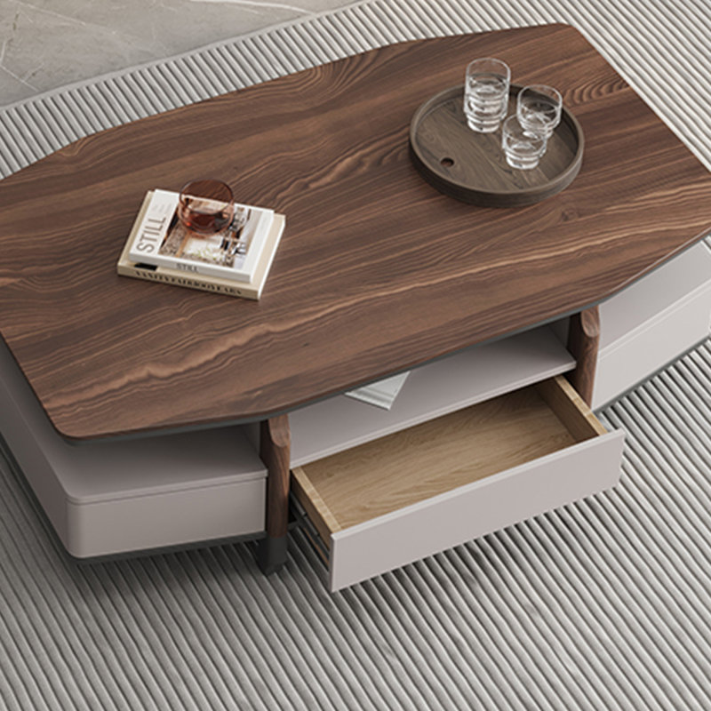 Table basse moderne en noyer avec coins arrondis, H 17,71 po x L 62,99 po x l 25,59 po