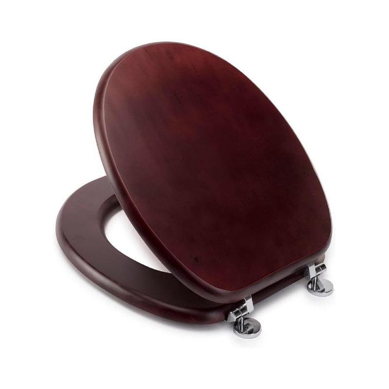 Solid Wood Toilet Seat, Mahogany, Chrome Fitting, For Bathroom, ?44 X 38 X 7Cm
