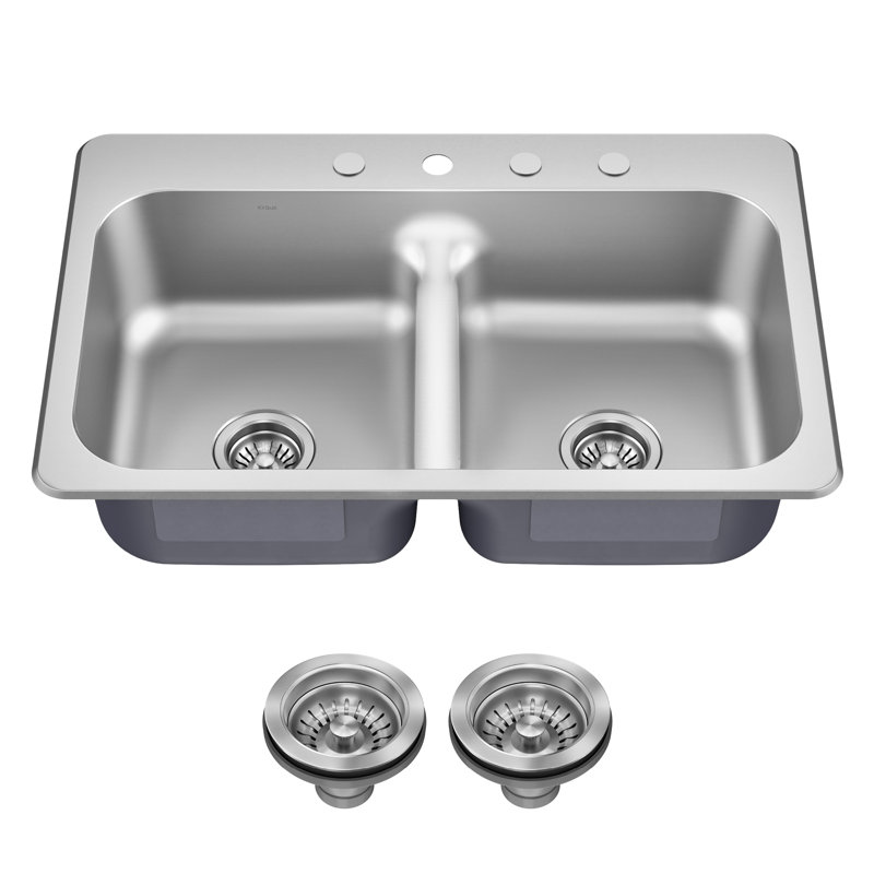 KRAUS Premier 33” Drop In / Top Mount Single Bowl 18-Gauge Stainless Steel Kitchen Sink, 33", Single Bowl