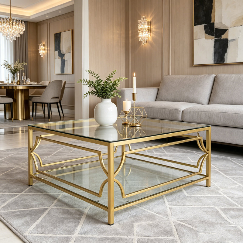 33.5" Square Glass Coffee Table