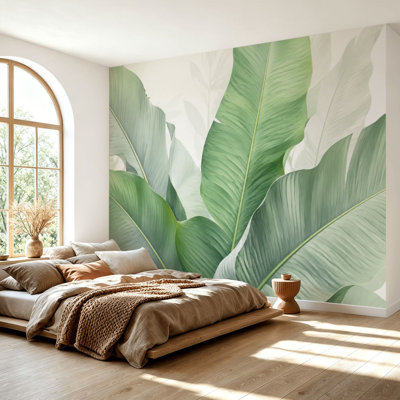 Wall Mural Peel and Stick Wallpaper Green Tropical Leaf Soft Botanical Style Self-Adhesive Removable Contact Paper Wall Decor for Living Room Bedroom 69"H x 96"W