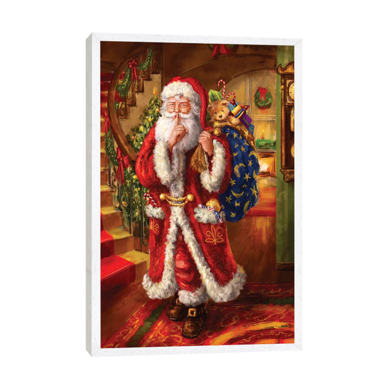 Santa-Staircase by Marcello Corti - Painting on Canvas, White Framed, 66.04 cm H x 45.72 cm W