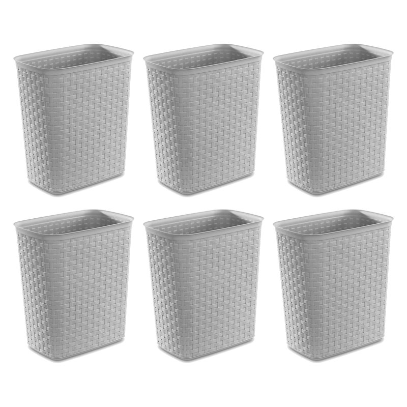Sterilite Weave Plastic Home/Office Wastebasket Trash Can, Gray, 15.5'' H x 9.25" W x 13.75" D