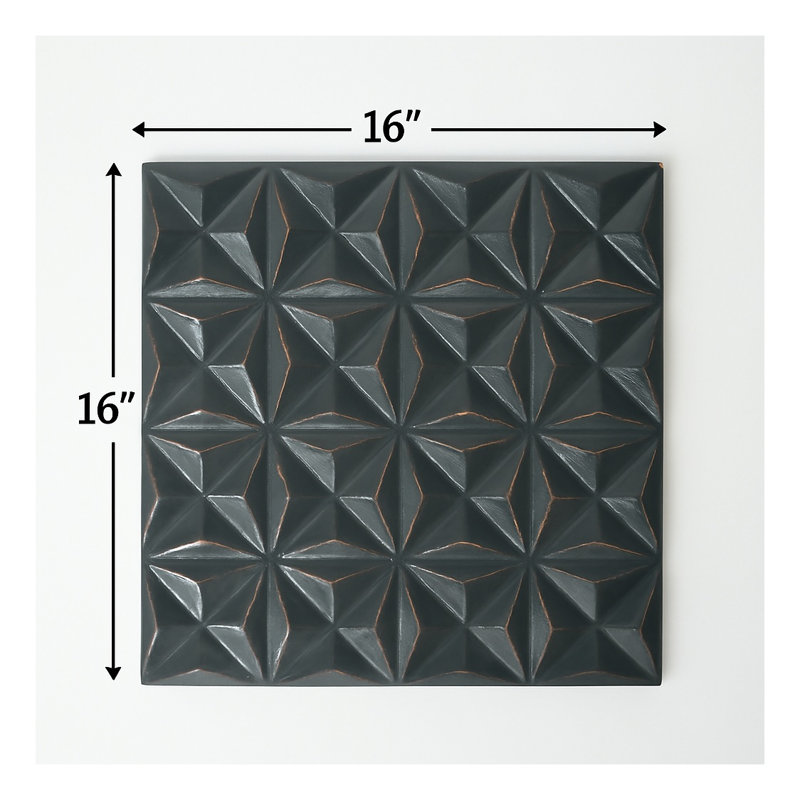 16" x 16" Black Square MDF Wall Decor Panel with Handcrafted Details