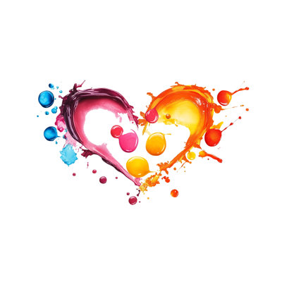 Colorful Heart Wall Decal, Rainbow Paint Splash Mural, Romantic Bedroom Wall Art, Love Wall Sticker, Valentine Room Decor 570MV