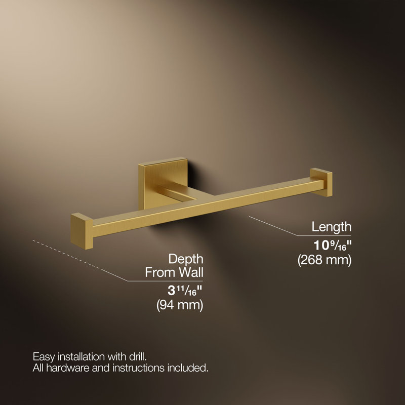 Square Double Toilet Paper Holder, Vibrant Brushed Moderne Brass
