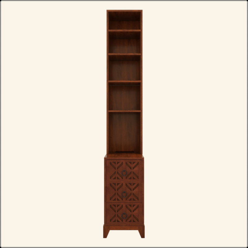 End Table With 3 Drawers, Corner Table With 4 Open Shelves, Tall Side Table For Bedroom And Corner