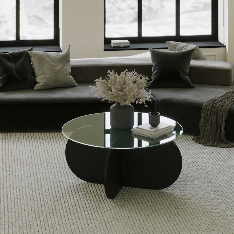 Glorias Coffee Table, 35" H x 75" W x 75" D , Transparent, Black