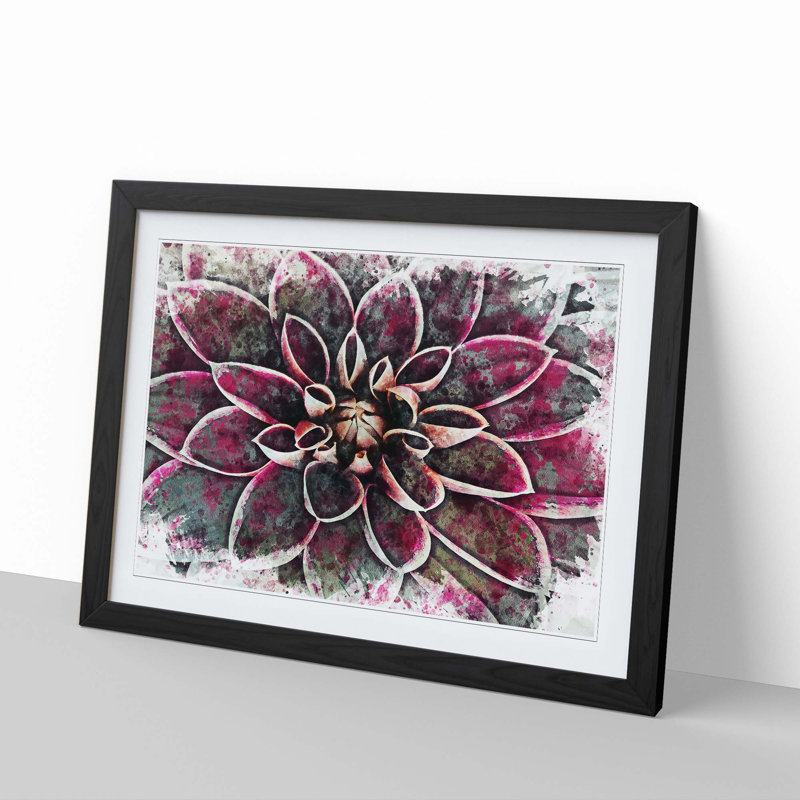 Pink Dahlia Flower in Abstract - Picture Frame Graphic Art Print, Black, 60cm H x 91cm W x 2cm D