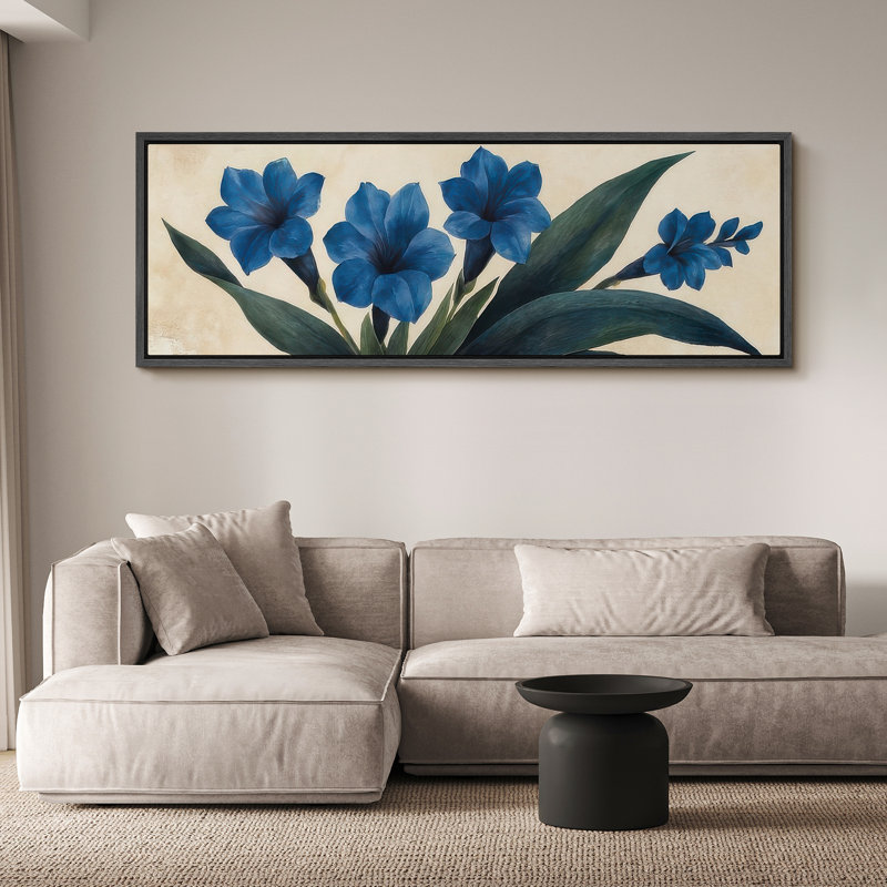 Grande impression sur toile encadrée, reproduction florale abstraite pour décoration chic et moderne, H 20 po x l 60 po, Noir