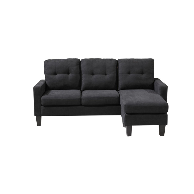 Odelin 3 Seater Fabric Corner Sofa , Black