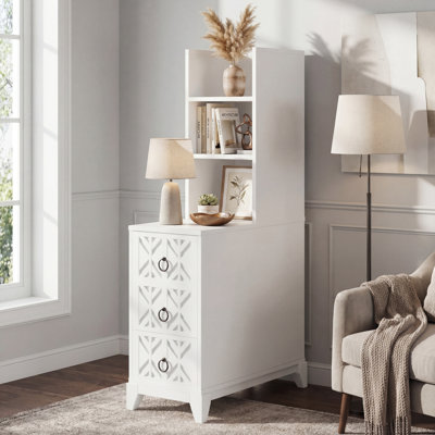 3-Drawer & 3-Shelf White Nightstand, Tall Corner Bedside Table with Ample Storage