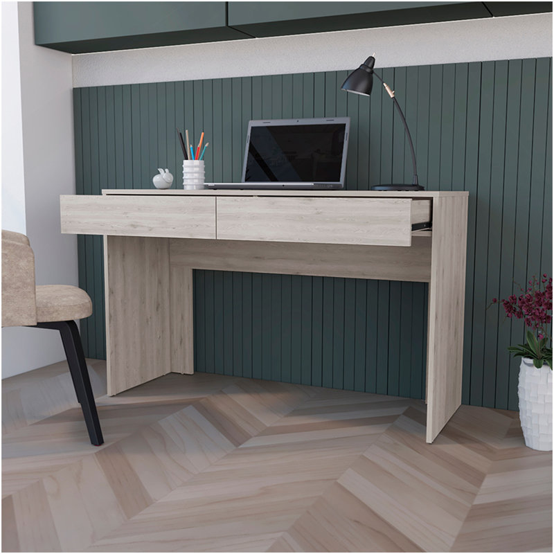 Bureau d'ordinateur Aberdeen, deux tiroirs, finition gris clair